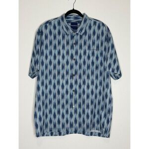 Tommy Bahama Men's Blue Silk Blend Geometric Short Sleeve Buton up Sz XXL